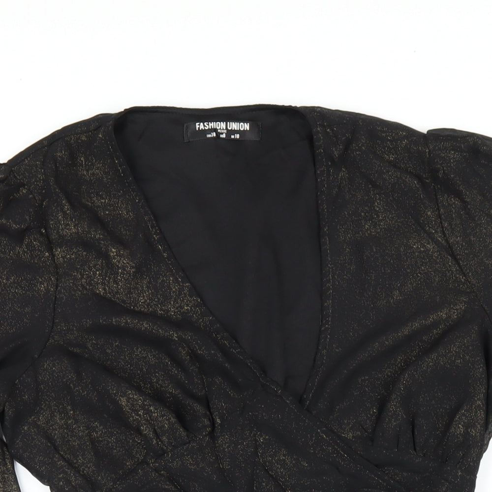 Fashion Union Womens Black Polyester Wrap Dress Size 10 V-Neck Tie