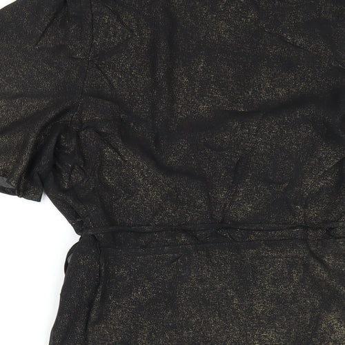 Fashion Union Womens Black Polyester Wrap Dress Size 10 V-Neck Tie