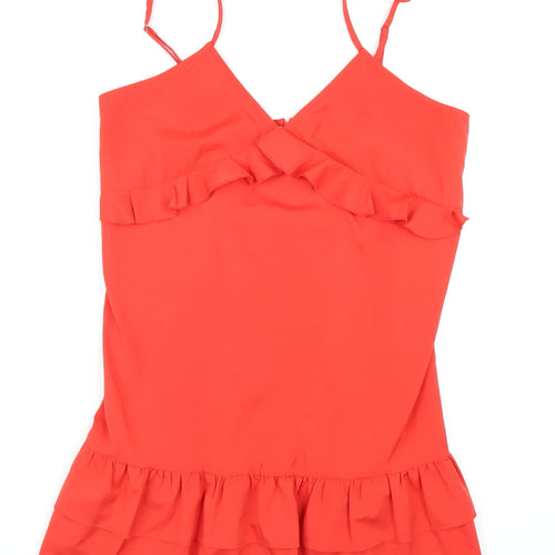PRETTYLITTLETHING Womens Red Polyester Mini Size 10 V-Neck Zip