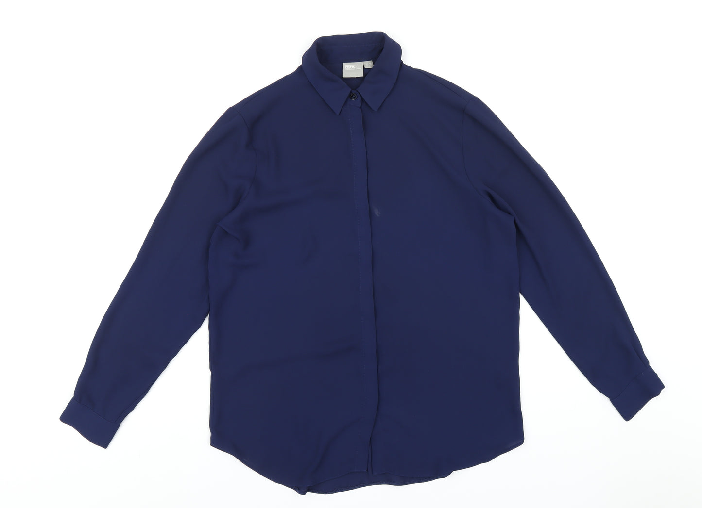 ASOS Womens Blue Polyester Basic Button-Up Size 10 Collared