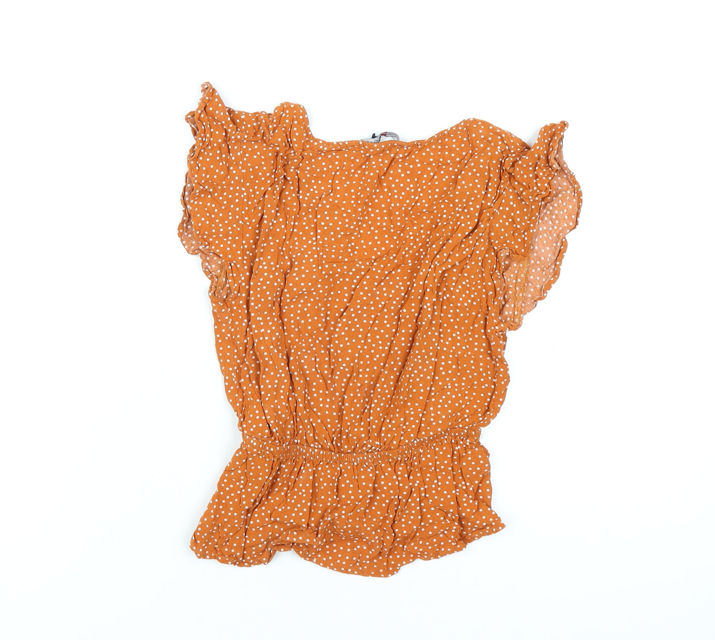 One Clothing Womens Orange Polka Dot Viscose Basic T-Shirt Size XS V-Neck