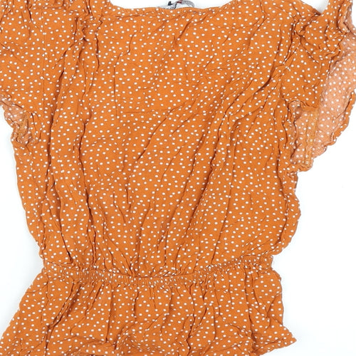 One Clothing Womens Orange Polka Dot Viscose Basic T-Shirt Size XS V-Neck
