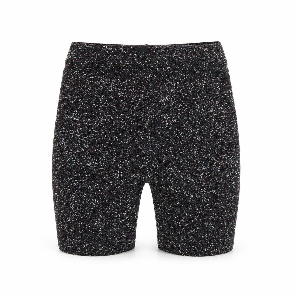 Front view of Urban Outfitters women’s black polyamide biker shorts, size M, 8-inch leg regular pull on