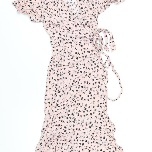 Seraphine Womens Pink Geometric Viscose Wrap Dress Size 10 V-Neck Tie