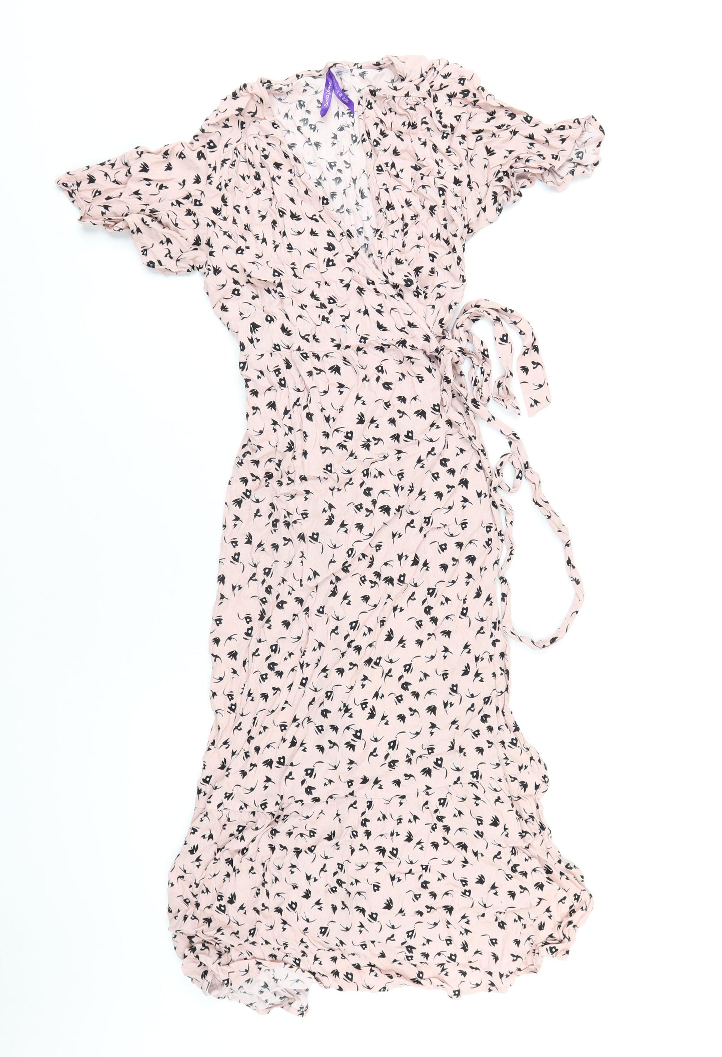 Seraphine Womens Pink Geometric Viscose Wrap Dress Size 10 V-Neck Tie