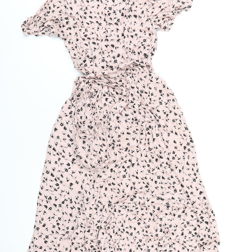 Seraphine Womens Pink Geometric Viscose Wrap Dress Size 10 V-Neck Tie