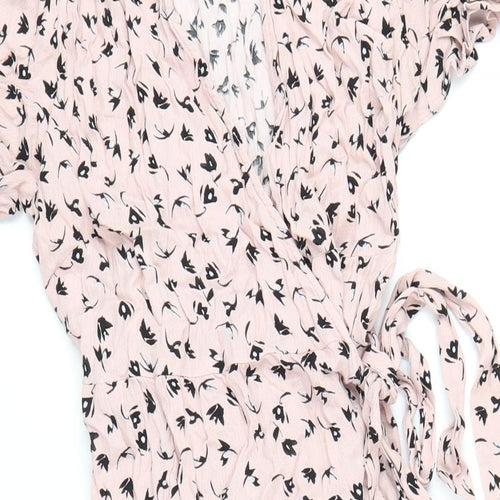 Seraphine Womens Pink Geometric Viscose Wrap Dress Size 10 V-Neck Tie