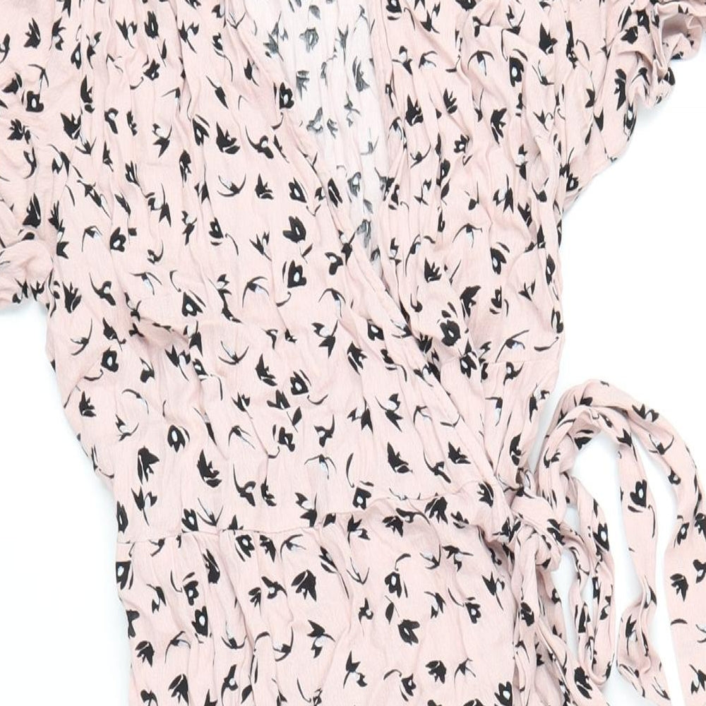 Seraphine Womens Pink Geometric Viscose Wrap Dress Size 10 V-Neck Tie