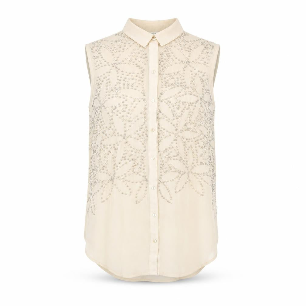 River Island Womens Beige Polyester Basic Button-Up Size 8 Collared - Beaded