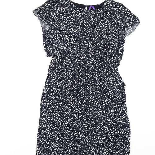 Seraphine Womens Blue Geometric Viscose A-Line Size 10 Round Neck Button