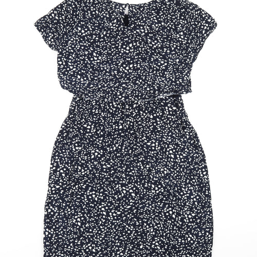 Seraphine Womens Blue Geometric Viscose A-Line Size 10 Round Neck Button