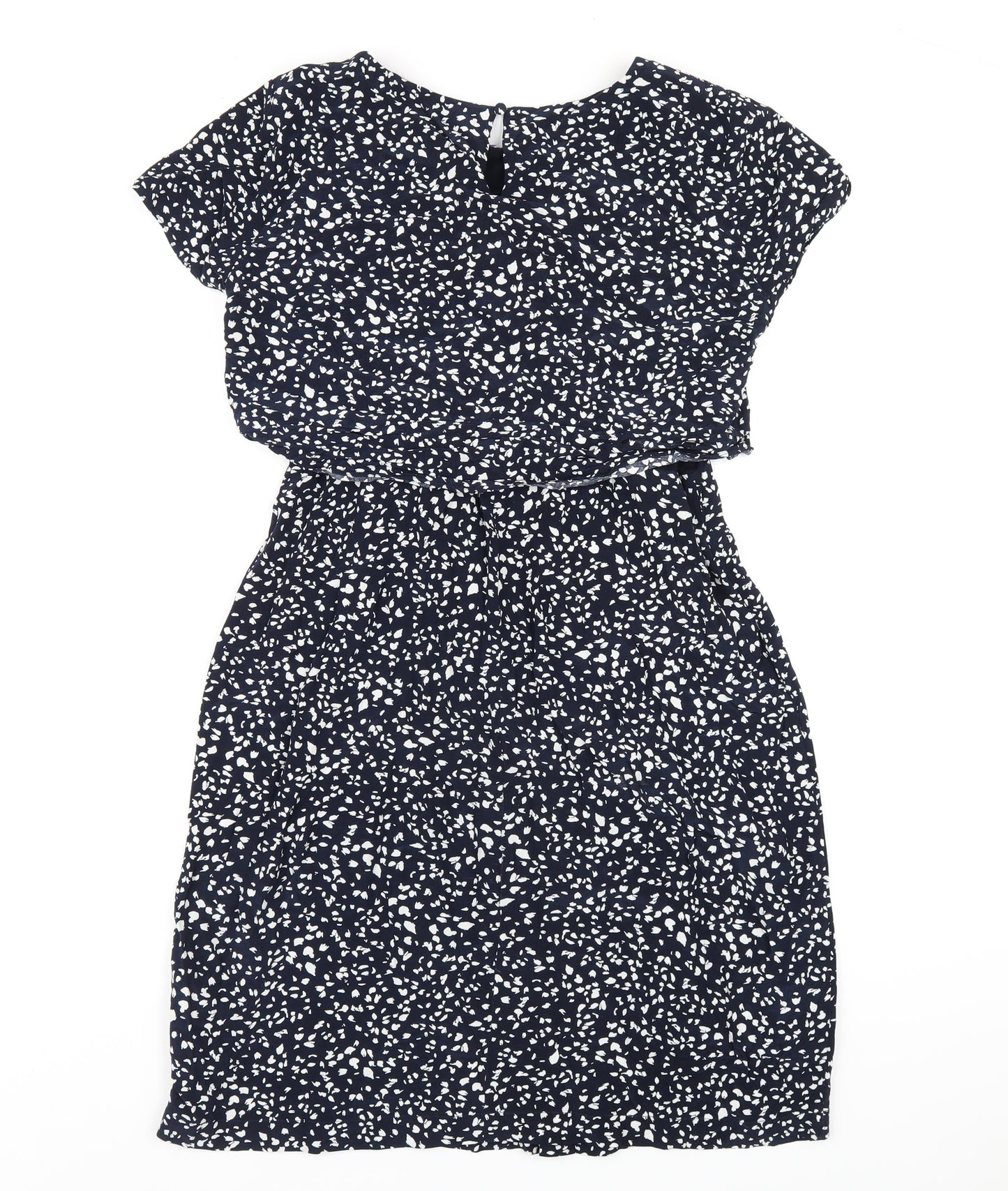 Seraphine Womens Blue Geometric Viscose A-Line Size 10 Round Neck Button