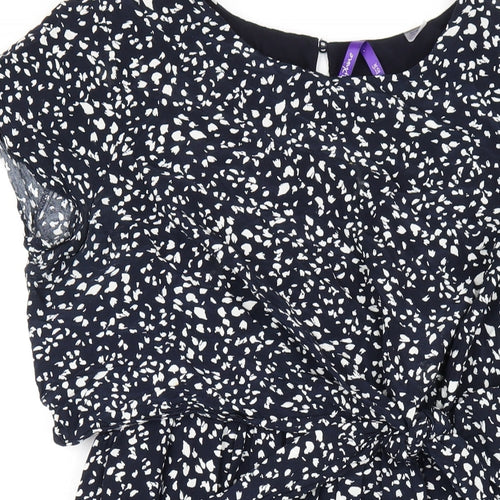 Seraphine Womens Blue Geometric Viscose A-Line Size 10 Round Neck Button