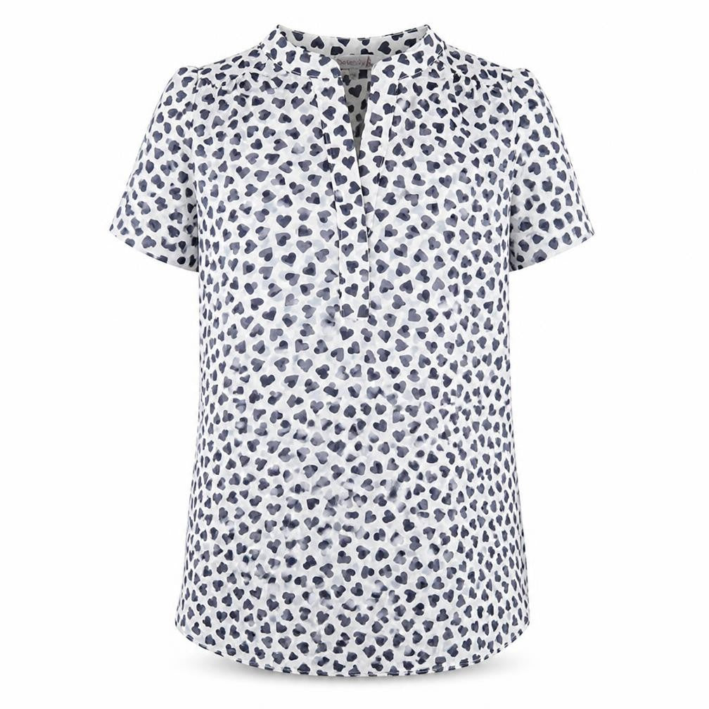 Red Herring Womens White Geometric Polyester Basic T-Shirt Size 10 V-Neck