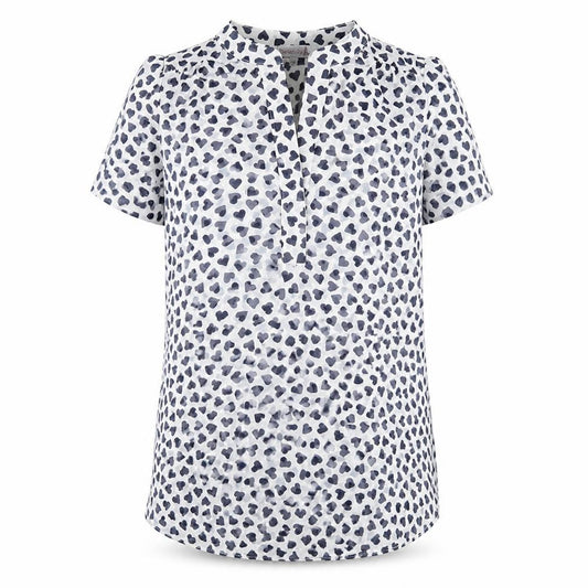 Front view of Red Herring women’s white geometric polyester basic t-shirt, size UK 10, v-neck