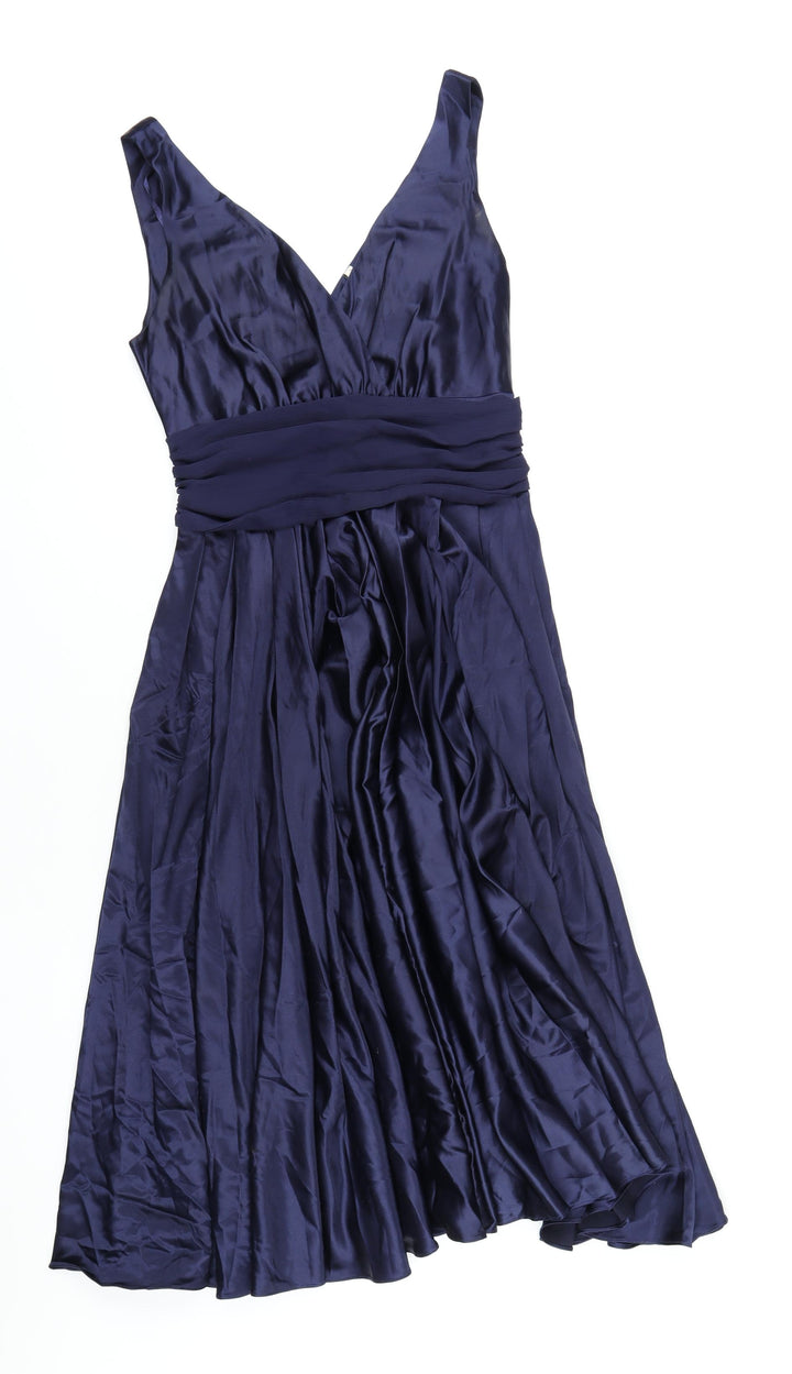 New Look Womens Blue Polyester A-Line Size 10 V-Neck Zip