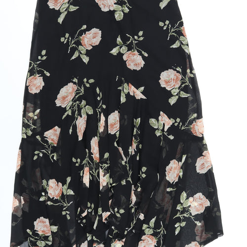 Joanna Hope Womens Black Floral Polyester A-Line Skirt Size 14