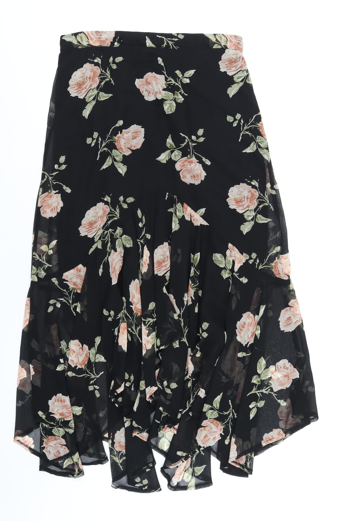 Joanna Hope Womens Black Floral Polyester A-Line Skirt Size 14