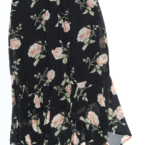 Joanna Hope Womens Black Floral Polyester A-Line Skirt Size 14