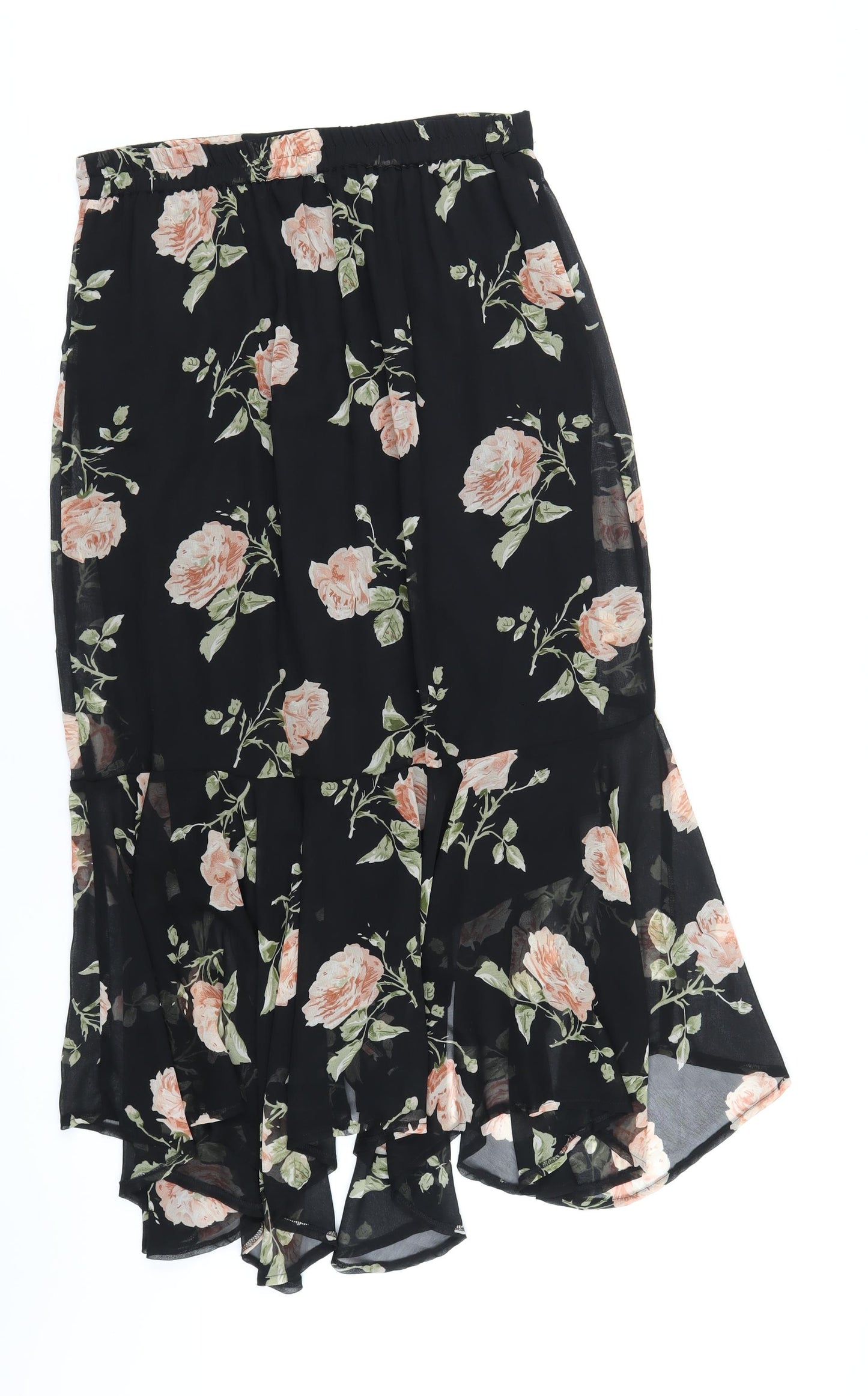 Joanna Hope Womens Black Floral Polyester A-Line Skirt Size 14