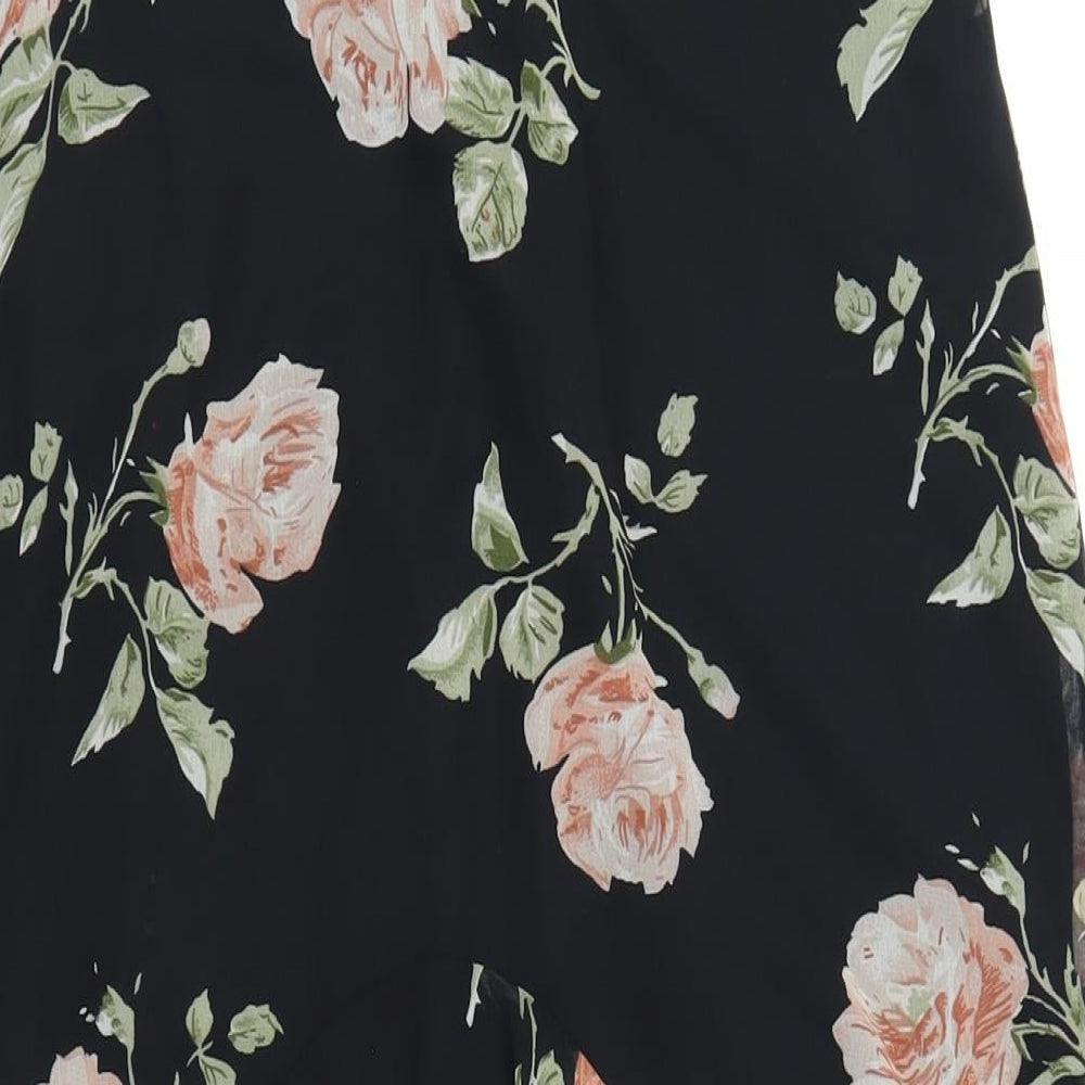 Joanna Hope Womens Black Floral Polyester A-Line Skirt Size 14