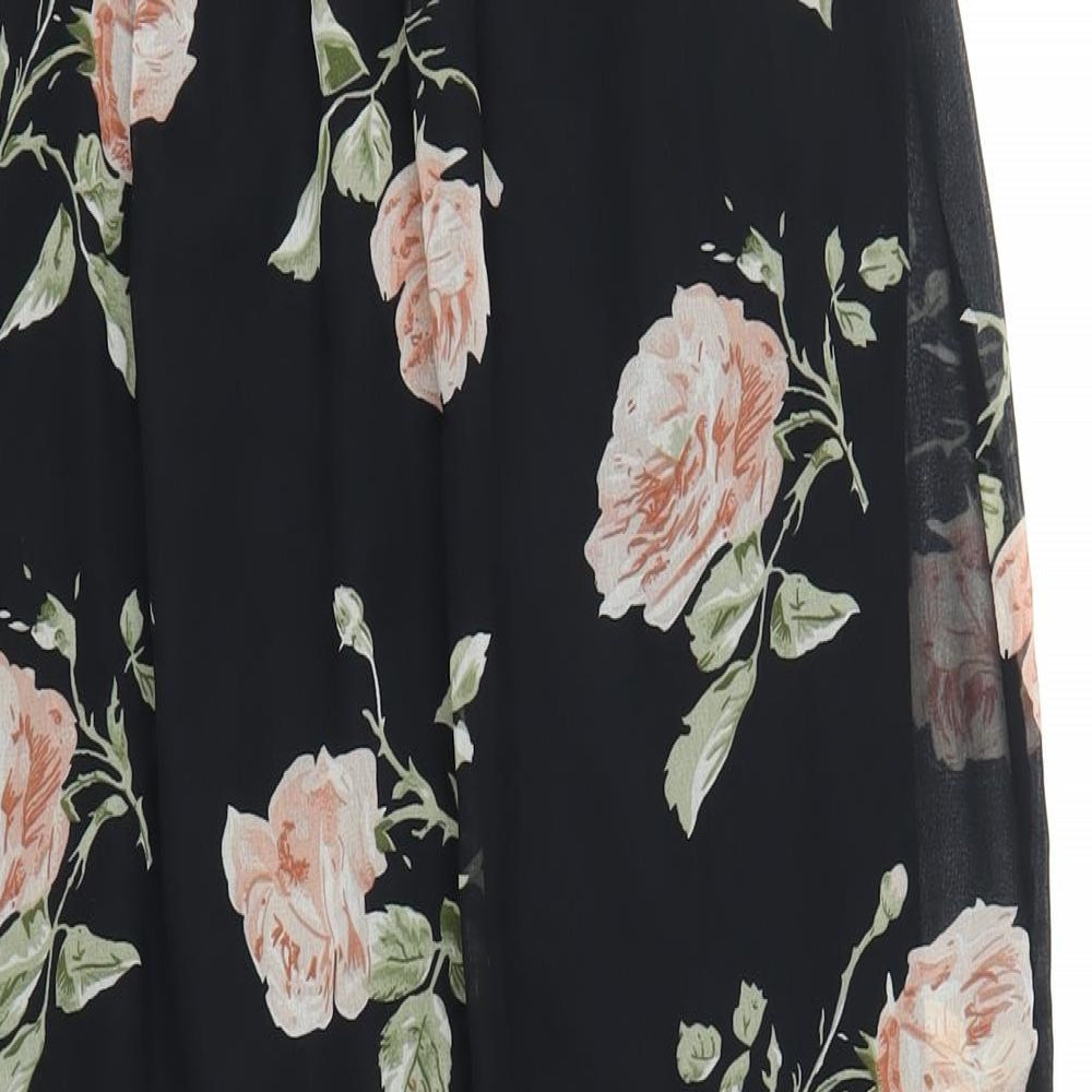 Joanna Hope Womens Black Floral Polyester A-Line Skirt Size 14