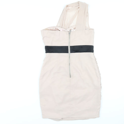 Lispy Womens Beige Polyester Mini Size 10 One Shoulder Zip