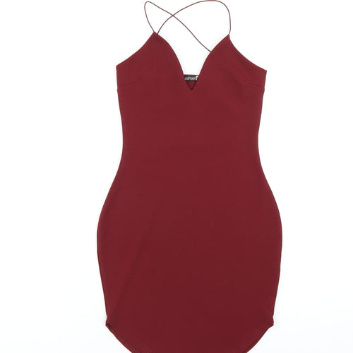 Boohoo Womens Red Polyester Bodycon Size 6 V-Neck Pullover