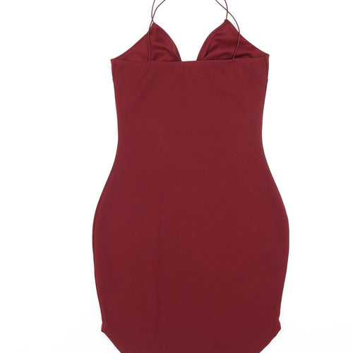 Boohoo Womens Red Polyester Bodycon Size 6 V-Neck Pullover