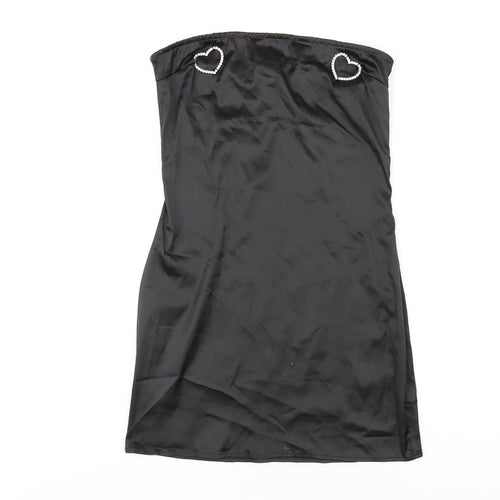PRETTYLITTLETHING Womens Black Polyester Bodycon Size 10 Square Neck Zip
