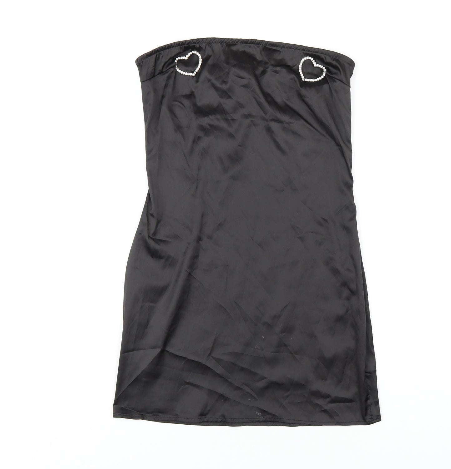 PRETTYLITTLETHING Womens Black Polyester Bodycon Size 10 Square Neck Zip