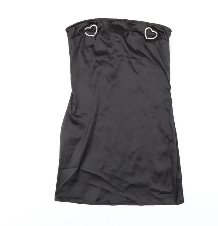 PRETTYLITTLETHING Womens Black Polyester Bodycon Size 10 Square Neck Zip