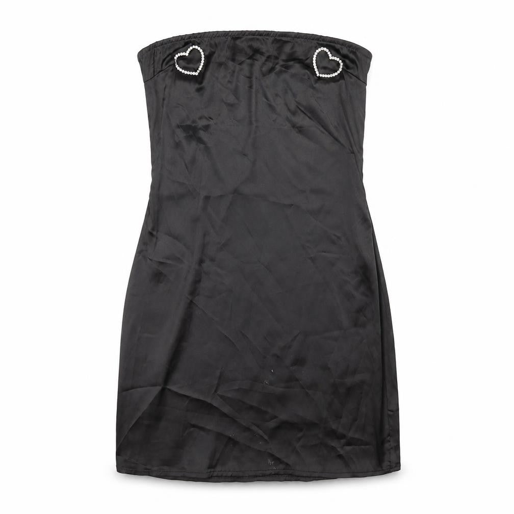 Front view of PRETTYLITTLETHING women’s black polyester bodycon, size UK 10, square neck zip