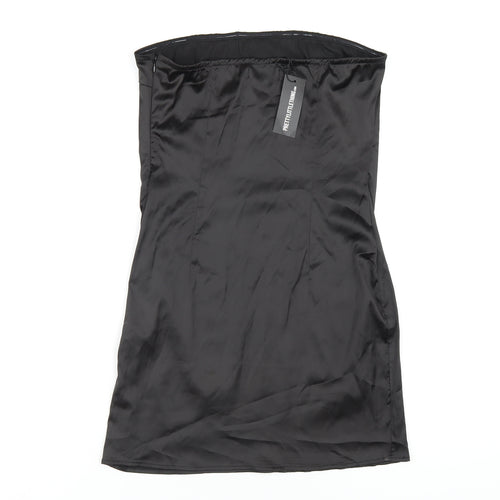 PRETTYLITTLETHING Womens Black Polyester Bodycon Size 10 Square Neck Zip