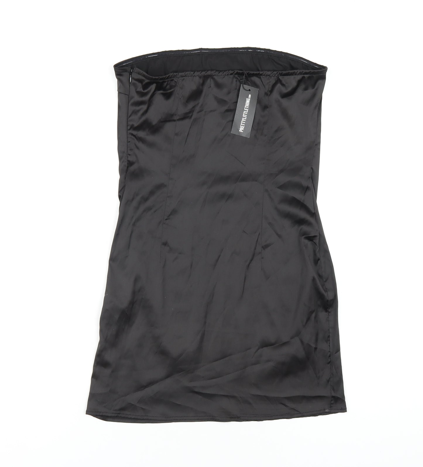 PRETTYLITTLETHING Womens Black Polyester Bodycon Size 10 Square Neck Zip