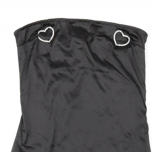 PRETTYLITTLETHING Womens Black Polyester Bodycon Size 10 Square Neck Zip