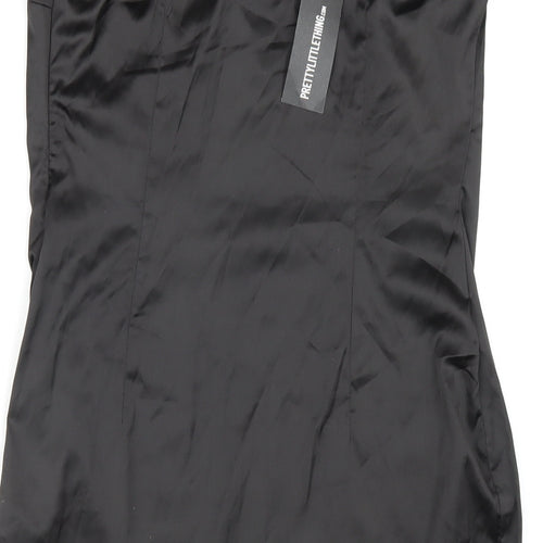 PRETTYLITTLETHING Womens Black Polyester Bodycon Size 10 Square Neck Zip