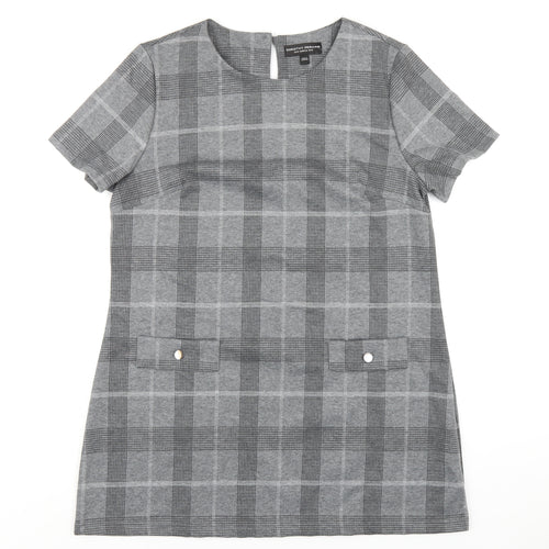 Dorothy Perkins Womens Grey Plaid Polyester A-Line Size 16 Round Neck Button