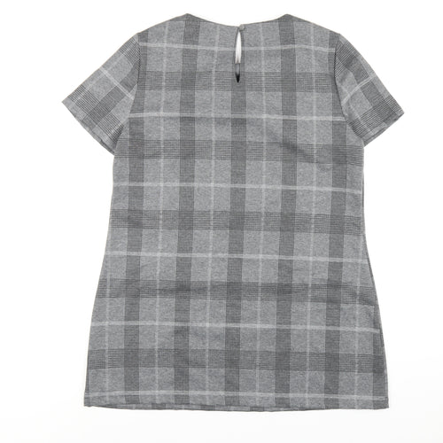 Dorothy Perkins Womens Grey Plaid Polyester A-Line Size 16 Round Neck Button