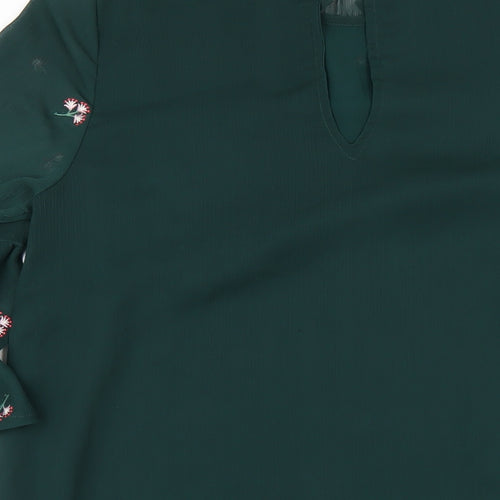 New Look Womens Green Floral Polyester A-Line Size 10 Mock Neck Button