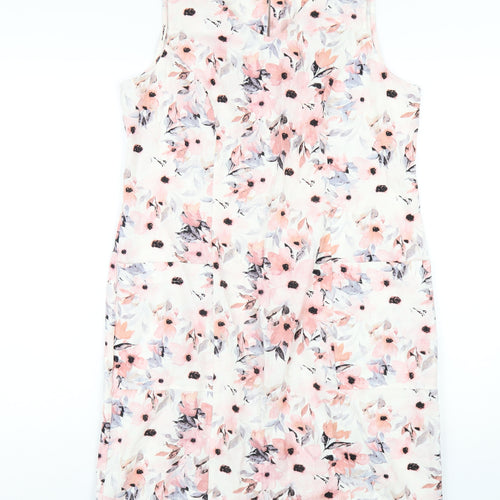 Vida Vi Womens Multicoloured Floral Linen A-Line Size 14 Round Neck Zip