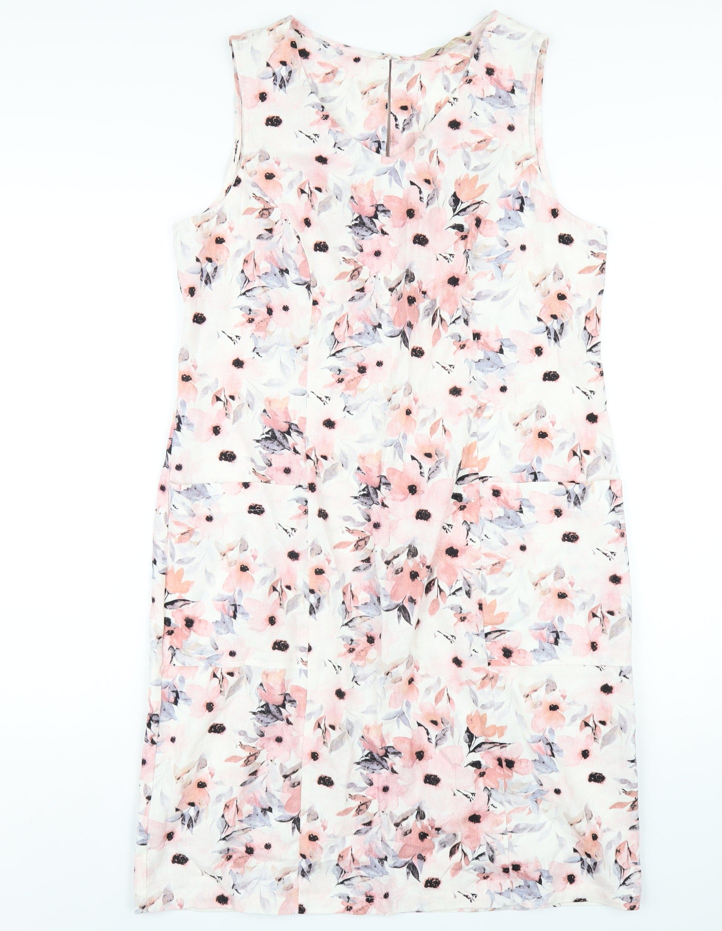 Vida Vi Womens Multicoloured Floral Linen A-Line Size 14 Round Neck Zip