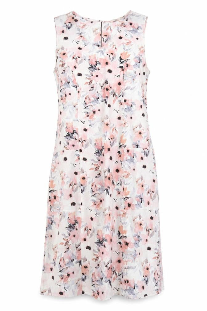 Vida Vi Womens Multicoloured Floral Linen A-Line Size 14 Round Neck Zip