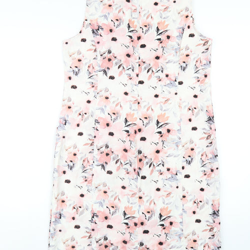Vida Vi Womens Multicoloured Floral Linen A-Line Size 14 Round Neck Zip