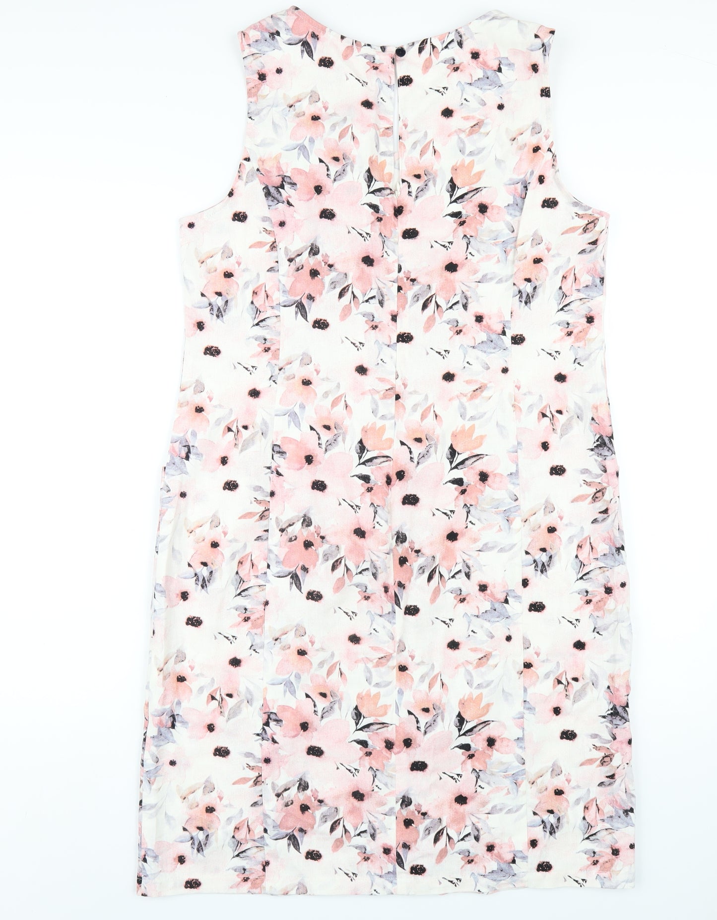 Vida Vi Womens Multicoloured Floral Linen A-Line Size 14 Round Neck Zip
