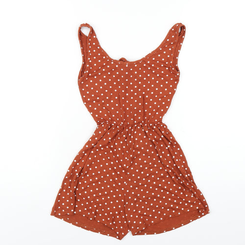 PRETTYLITTLETHING Womens Brown Polka Dot Viscose Playsuit One-Piece Size 6 Pullover