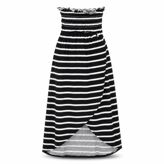 Front view of New Look women’s black striped viscose a-line, size UK 10, square neck pullover