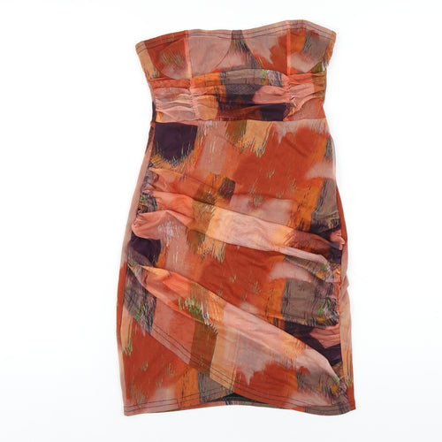 PRETTYLITTLETHING Womens Multicoloured Geometric Polyester Bodycon Size 8 Sweetheart Pullover