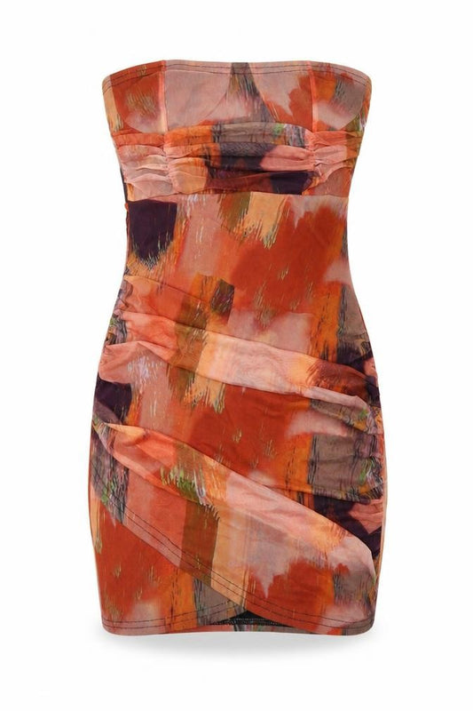 Front view of PRETTYLITTLETHING women’s multicoloured geometric polyester bodycon, size UK 8, sweetheart pullover
