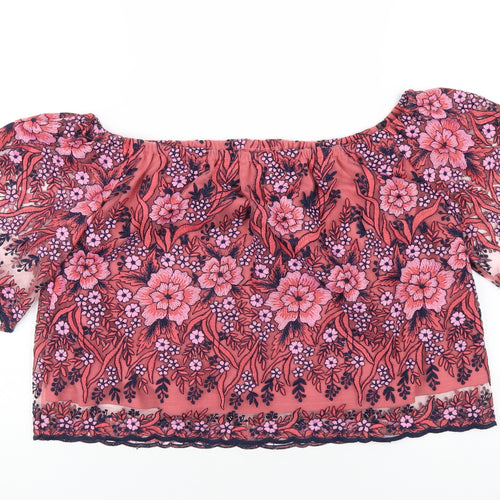 New Look Womens Pink Nylon Basic T-Shirt Size 14 Off the Shoulder
